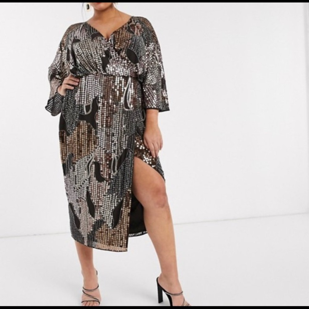 ASO Curve midi kimono dress in pearl & sequins